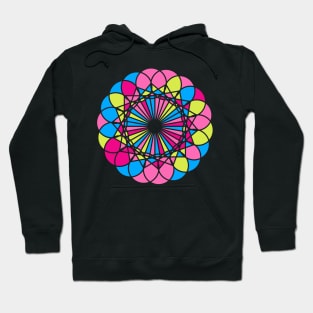 Random geometric elements in digital mandala in bright neon colors Hoodie